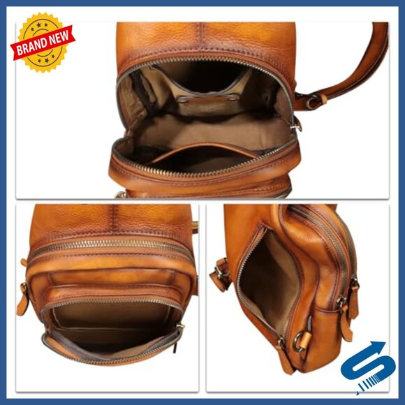 Genuine Leather Sling Backpack Crossbody Bag Adjustable Strap Vintage Style